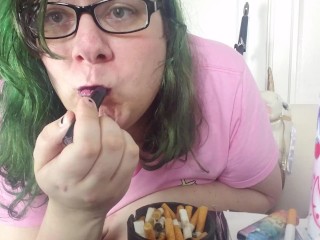 Lipstick Smoking Fetish & Sucking my own Nipples