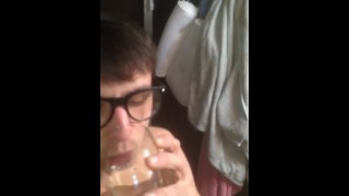 twink Triss Bliss drinking his piss from  glass dare