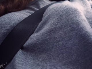 brunette, big boobs, car, seatbelt