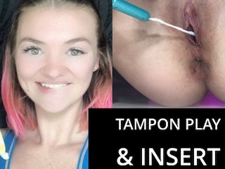 tampon, pink pussy, object insertion, brunette