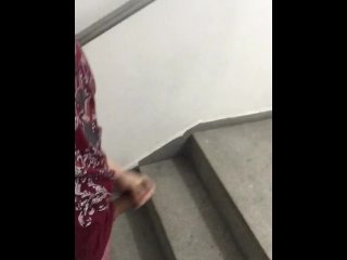 Jerking off in the fire escape stairs