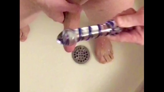 Foreskin Docking/stroking using Glass Dildo then Cum on Dildo & Suck Clean.