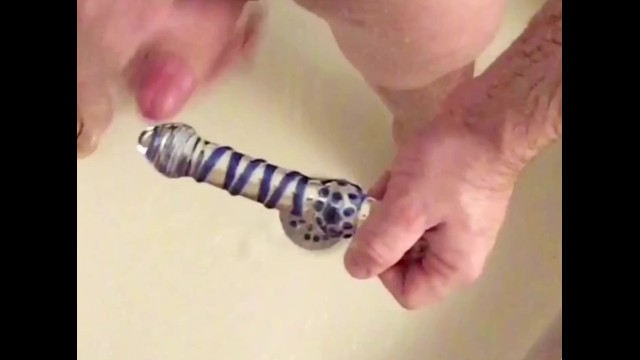 Foreskin Docking/stroking using Glass Dildo then Cum on Dildo & Suck Clean.