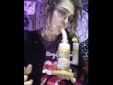 Hippie Chick Smoking Double Perc Bong