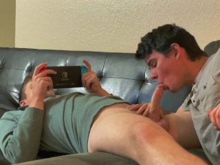 Jock Lets Twink Suck and Ride While He Games + Surprise DIck