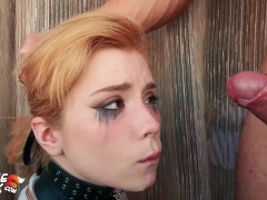 Tiny Schoolgirl with Gag Sloppy Deepthroat and Cum in Mouth - POV