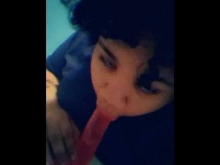 busty babygirl deep throats dildo