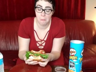 burger, chips, eating, solo female