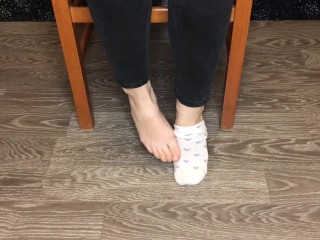 Student Girl in White Socks Show Foot and Socks POV