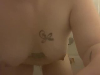 Having huge bucking orgasm in the shower while I rub my pussy doggy style