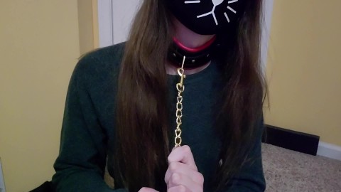 Cute Femboy Trap On A Leash Jacking Off For You