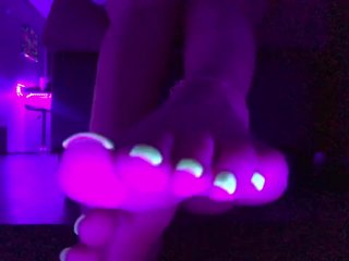 Neon green pedicure toe/ foot tease upclose