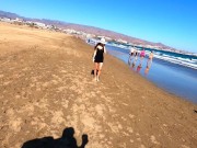 Preview 1 of Public nudity walking naked on the beach Amateur MiaAmahl