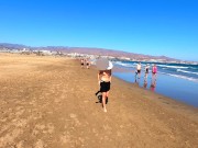 Preview 2 of Public nudity walking naked on the beach Amateur MiaAmahl