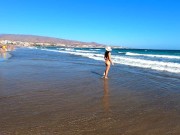 Preview 4 of Public nudity walking naked on the beach Amateur MiaAmahl