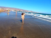 Preview 5 of Public nudity walking naked on the beach Amateur MiaAmahl
