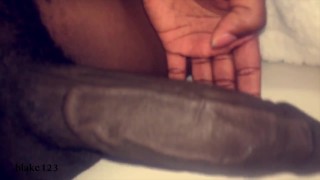 stroking my thick black cock before giving deep bed strokes