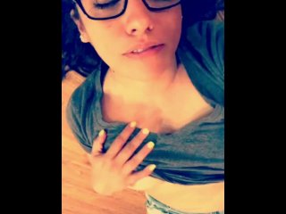 solo female, nerdy girl glasses, big boobs, clit rubbing