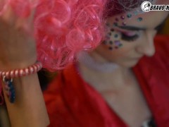 Outfitting backstage video from 3DVR shoot with Adelle Unicorn as Unicorn