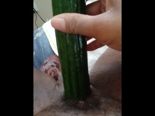 Hairy pussy vs. Huge cucumber