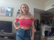 Preview 4 of Sexy College Blonde Flashes & Teases Roommate So He Helps To Pay Her Rent!