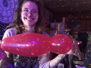 Hairy Hippie Looner Girl with Dreadlocks Inflates Red Balloon