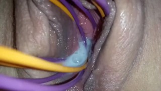 Close up making tight pussy cream and squirt