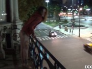 Preview 1 of Outdoor public pissing from a balcony in America