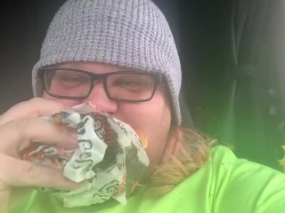 Fat tranny slut stuffs fat face