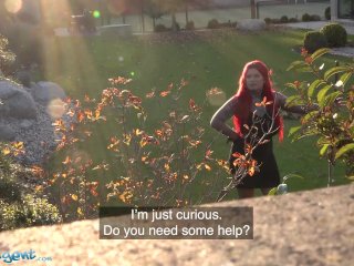 Public Agent Sabien Demonia gets her big tits out and pussy fucked screenshot number 1