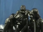 Preview 2 of Threesome In Latex Rubber Catisuit + Gas Mask + Pisspants Make Breathplay