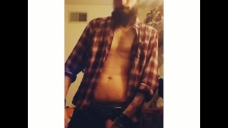 Bearded Muscular Guy Jerking Off Cums And Eats It