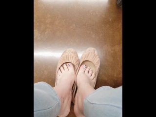 feet, foot tease, flats, barefoot public