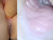 Preview 5 of Pussycam double view with fresh creampie!