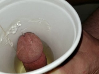 Pissing in a Cup from the Bottom and Letting it Drip down my Balls