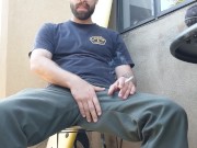 Preview 1 of Thick dick stud smokes and fucks Fleshlight outdoors huge cumshot