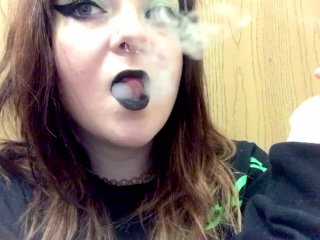 emo smoking, smoking goddess, solo female, black lipstick
