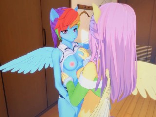 (3D Хентай) (Мой маленький пони) Радуга Дэш и Флаттершай лесбиянка