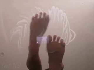nz foot model, feet, food play, bare feet on glass