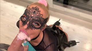 Slim Blonde Enjoys Messy Food Fetish And Cock Sucking The Splosh Theraphy