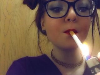 sfw porn, red lipstick, smoking, goth smoking
