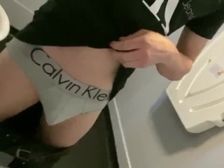 Fit Chav Scally Lad Flops out his Soft Big Cock in Public Bathroom