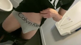 Fit Chav Scally Lad Flops out his Soft Big Cock in Public Bathroom
