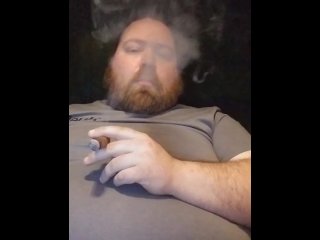 smoking, solo male, beard, hairy chest