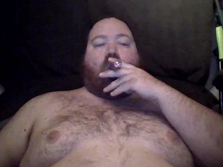 smoking, bear, solo male, cigar