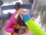 Preview 1 of Crazy Fuck with Sexy Girl in the Lift at the Ski Resort POV Amateur Couple