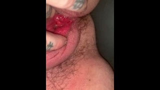 Ftm masturbates gaping pussy
