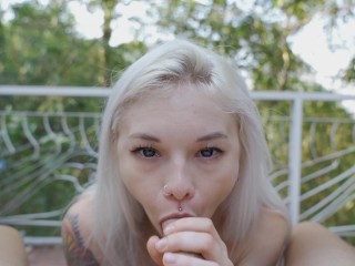 POV. Blowjob. white bitch loves to suck a big cock deeply.