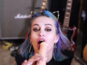Preview 2 of Rock Musician Girl Blowjob Big Dildo at the Studio and Facial Closeup