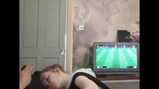 Distracting Daddy on FIFA; sloppy deepthroat facefucking with gagging 
